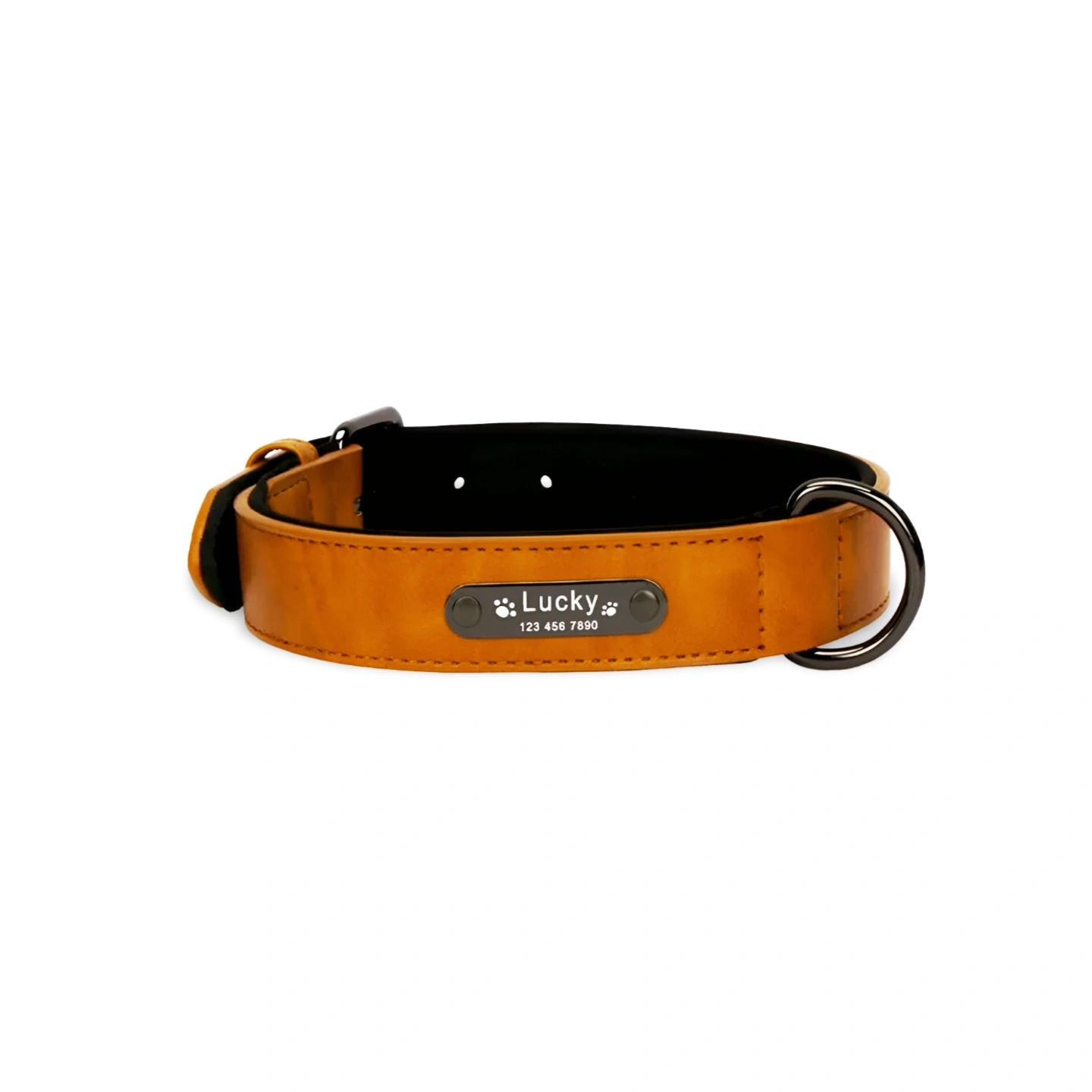 Dog Collar - Dog Collar Leather Personalized Luxury dark orange collar 2
